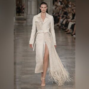 $6k Gabriela Hearst COIRO TRENCH  Coat Leather macrame Braided Weave Ivory SZ 44
